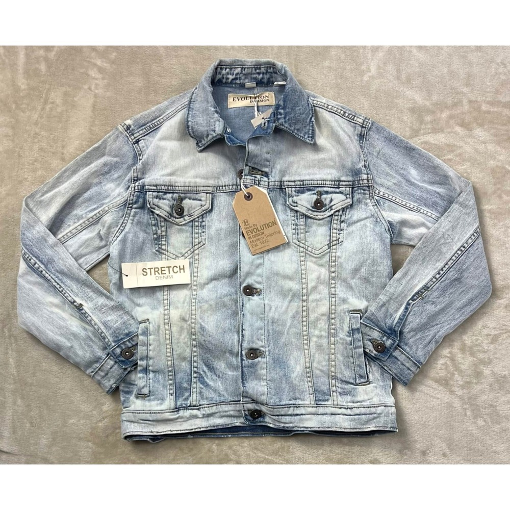 Evolution In Design Boys Stretch Denim Jacket Ice Blue Modern Fit  M 10-12